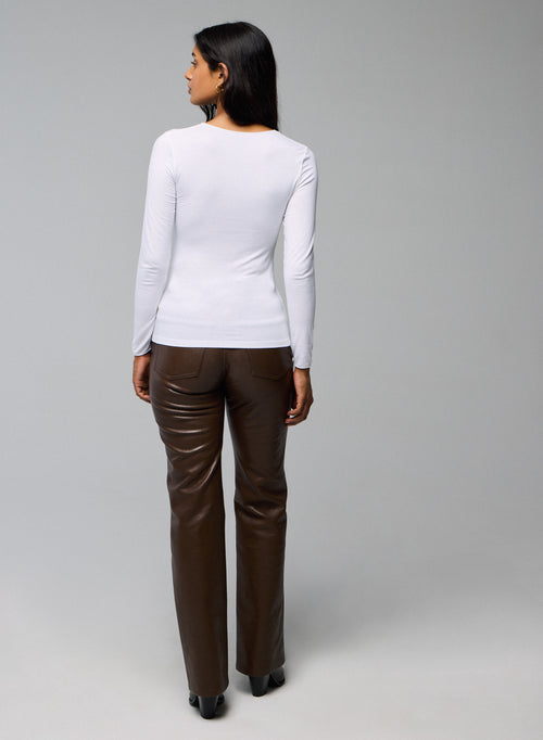 White Round Neck Long Sleeves T-Shirt in Viscose and Elastane - MAJESTIC FILATURES