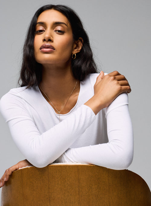 White Round Neck Long Sleeves T-Shirt in Viscose and Elastane - MAJESTIC FILATURES