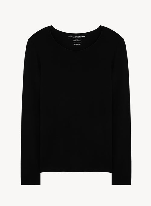 Camiseta cuello redondo Seconde Peau Negra Manga Larga Viscosa y Elastano - MAJESTIC FILATURES