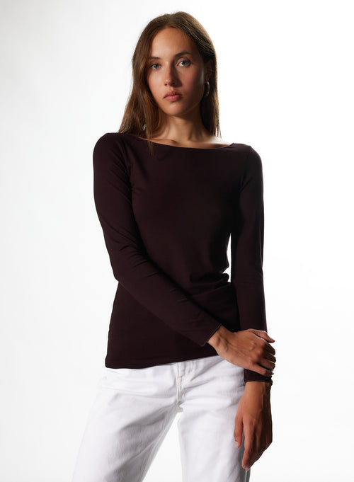 "3/4 Sleeve Boatneck Viscose / Elastane T-Shirt" - MAJESTIC FILATURES