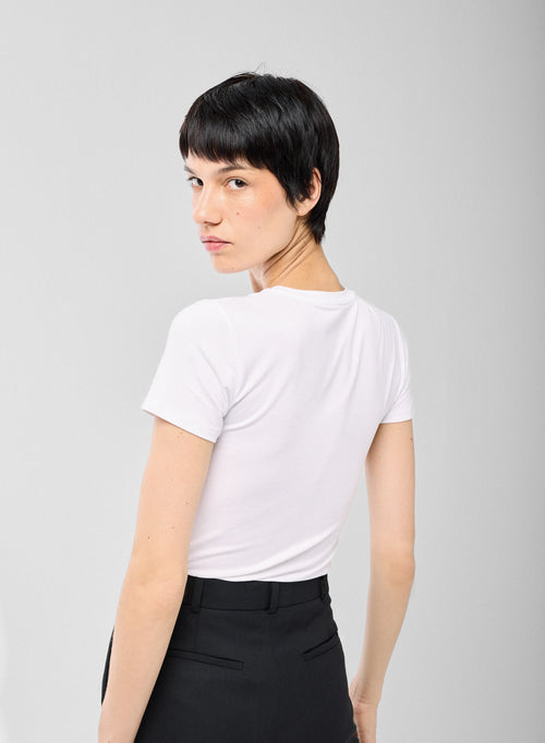 White  Round Neck Short Sleeves T-shirt in Viscose and Elastane   - MAJESTIC FILATURES