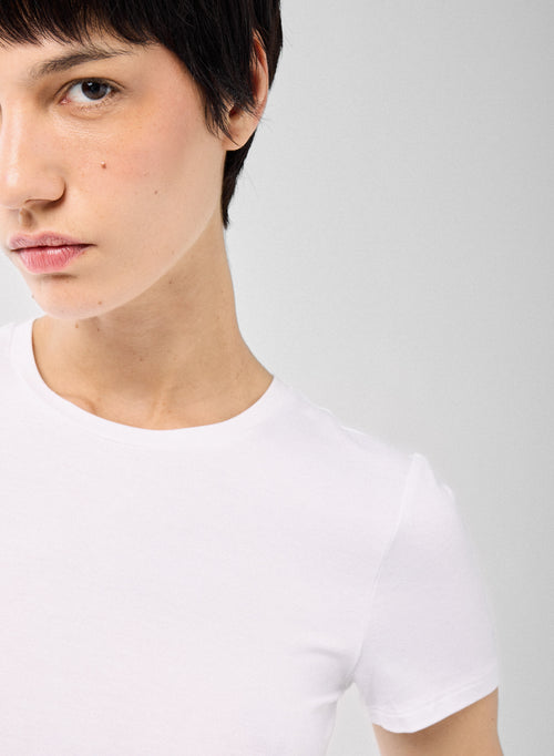 White  Round Neck Short Sleeves T-shirt in Viscose and Elastane   - MAJESTIC FILATURES
