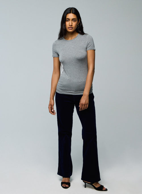 Grey Round Neck Short Sleeves T-shirt in Viscose and Elastane - MAJESTIC FILATURES