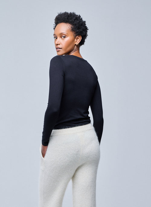 Schwarzes Ally T-Shirt mit Rundhalsausschnitt aus Viskose und Elasthan - MAJESTIC FILATURES