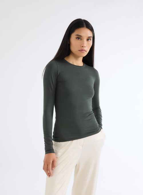 Green Ally Round Neck T-shirt in Viscose and Elastane - MAJESTIC FILATURES