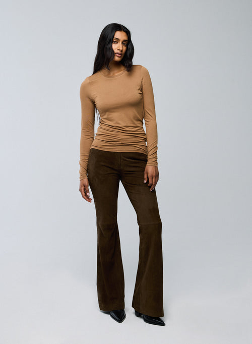 Beige Langarm-T-Shirt mit Rundhalsausschnitt aus Viskose / Elasthan - MAJESTIC FILATURES