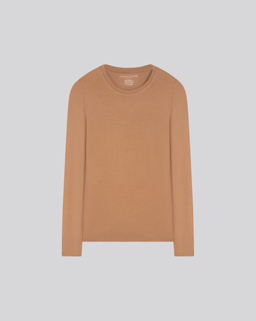 Beige Langarm-T-Shirt mit Rundhalsausschnitt aus Viskose / Elasthan - MAJESTIC FILATURES