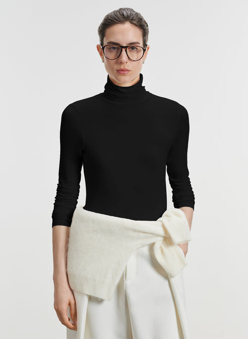 Negra Camiseta Cuello Alto Mangas Largas Viscosa Elastano - MAJESTIC FILATURES
