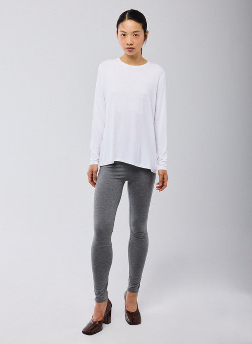White Round Neck Long Sleeves T-shirt in Viscose / Elastane   - MAJESTIC FILATURES