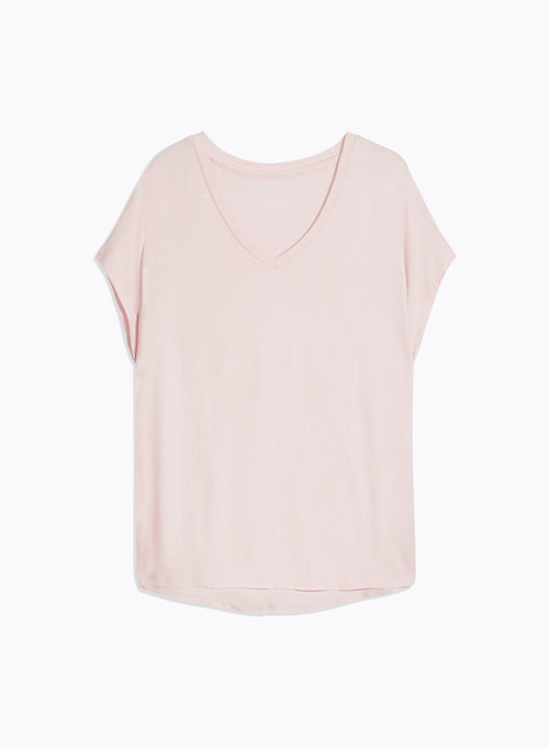 Camiseta rosa de manga corta con cuello en V de viscosa / elastano - MAJESTIC FILATURES