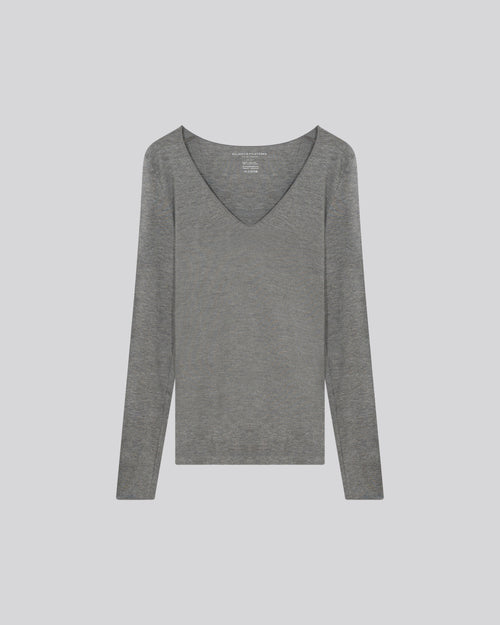 Camiseta de manga larga con cuello de pico gris en viscosa / elastano - MAJESTIC FILATURES