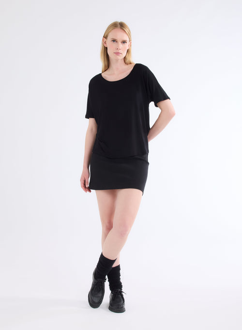 T-shirt noir Col Rond Manches Courtes en Viscose / Elasthanne - MAJESTIC FILATURES