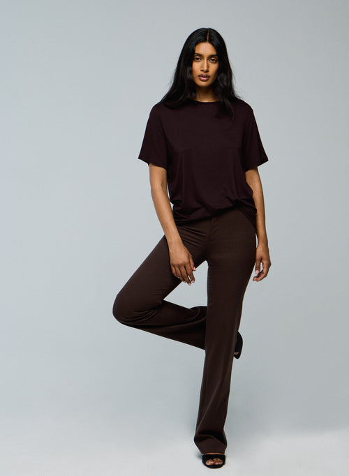 Purple Round Neck Short Sleeves T-shirt in Viscose / Elastane - MAJESTIC FILATURES