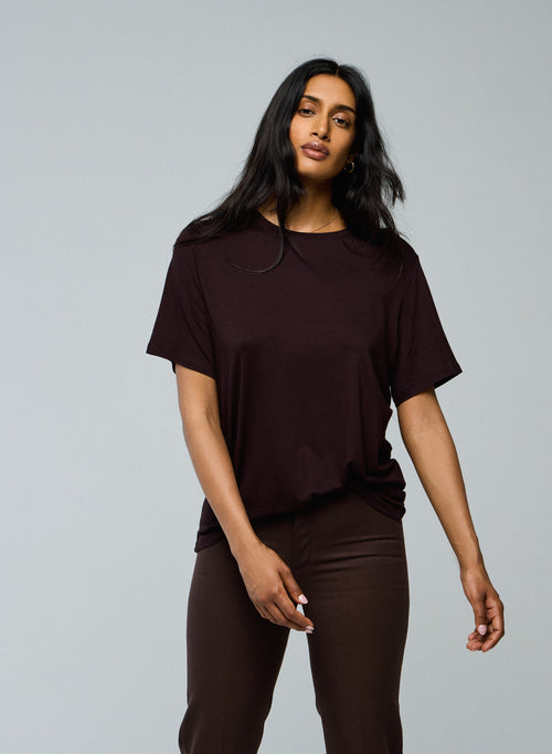 Purple Round Neck Short Sleeves T-shirt in Viscose / Elastane - MAJESTIC FILATURES