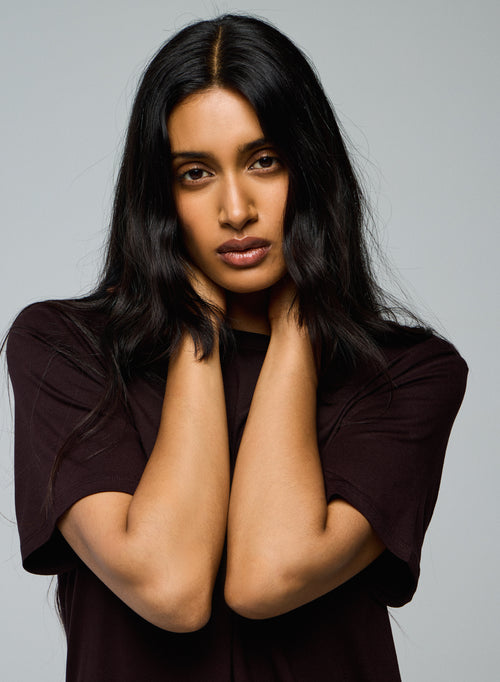 Purple Round Neck Short Sleeves T-shirt in Viscose / Elastane - MAJESTIC FILATURES