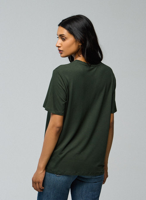 Camiseta verde de manga corta y manga corta con cuello redondo y viscosa / elastano - MAJESTIC FILATURES