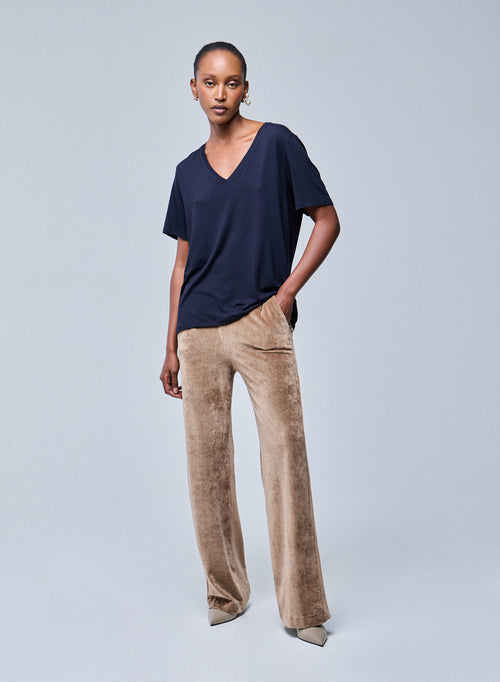 T-shirt Marine Col V Manches Courtes en Viscose / Elasthanne - MAJESTIC FILATURES