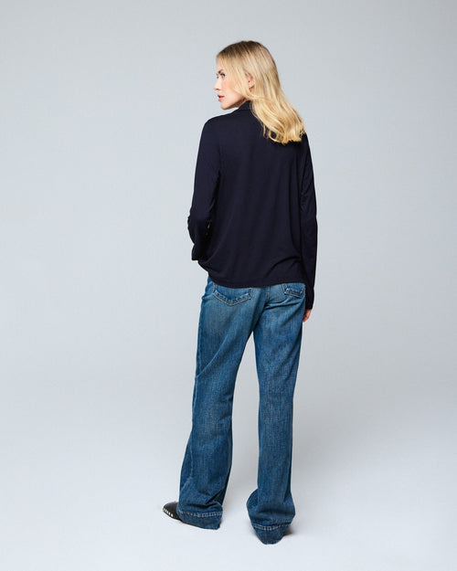 Navy Jacket Long Sleeved Viscose / Elastane Jacket - MAJESTIC FILATURES