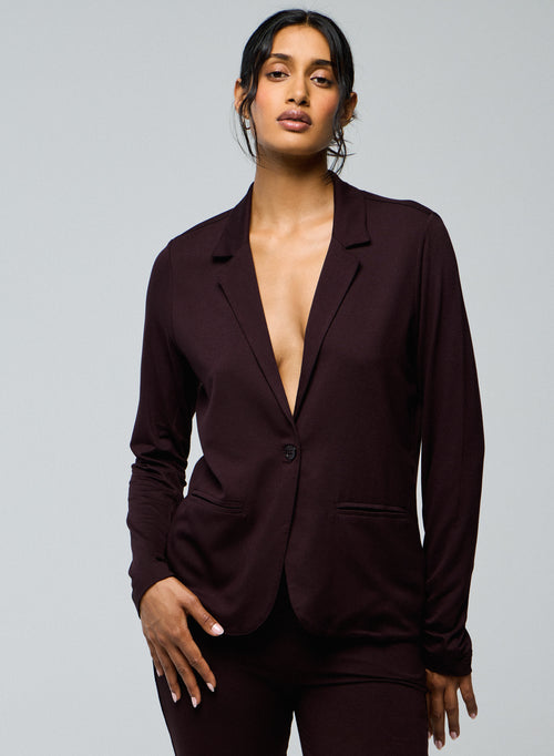 Veste Aubergine Manches Longues en Viscose / Elasthanne - MAJESTIC FILATURES