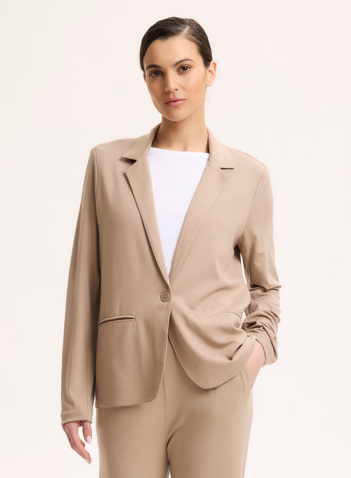 Veste Beige Col Veste Manches Longues - MAJESTIC FILATURES