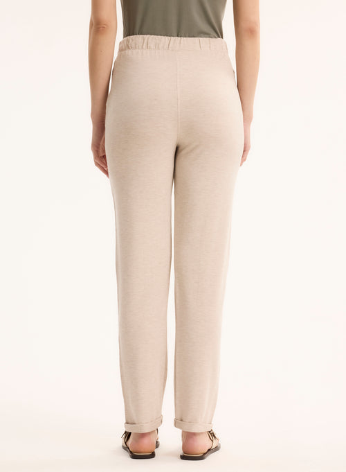 Beige Daphne pants with cuffs in Viscose / Elastane - MAJESTIC FILATURES