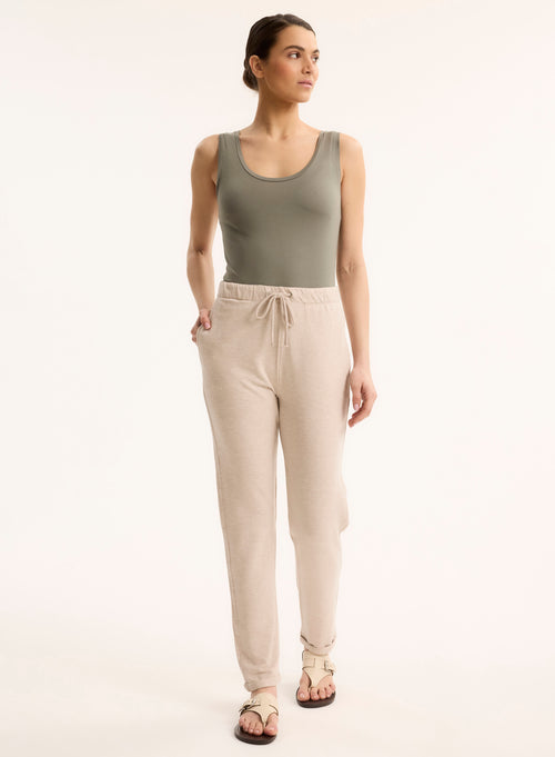 Beige Daphne pants with cuffs in Viscose / Elastane - MAJESTIC FILATURES