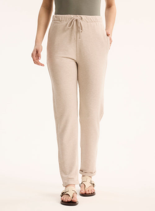 Beige Daphne pants with cuffs in Viscose / Elastane - MAJESTIC FILATURES