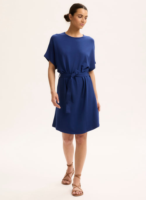 Robe Bleu Col Rond Manches Courtes - MAJESTIC FILATURES