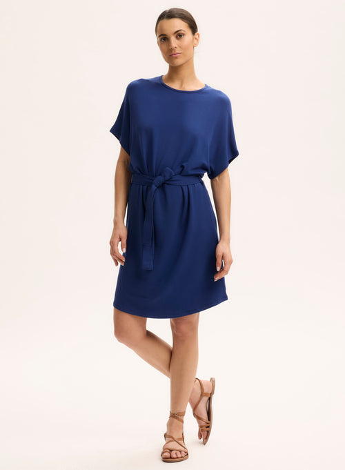 Robe Bleu Col Rond Manches Courtes - MAJESTIC FILATURES