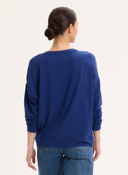 Sweatshirt blau Rundhalsausschnitt Langarm - MAJESTIC FILATURES