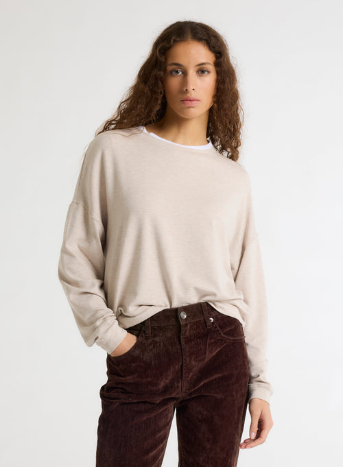 Sweatshirt Beige Rundhalsausschnitt Langarm - MAJESTIC FILATURES