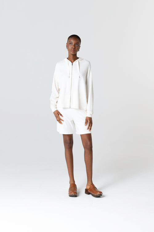 Sweat Blanc Col Rond Manches Longues en Viscose / Elasthanne - MAJESTIC FILATURES