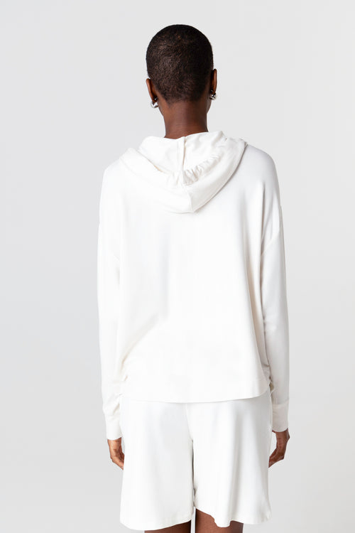 Sweat Blanc Col Rond Manches Longues en Viscose / Elasthanne - MAJESTIC FILATURES