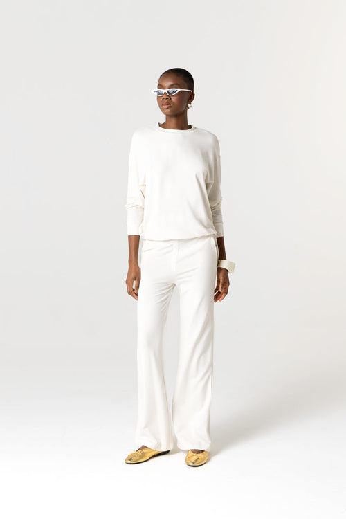White round-neck sweatshirt with long sleeves in viscose / elastane - MAJESTIC FILATURES