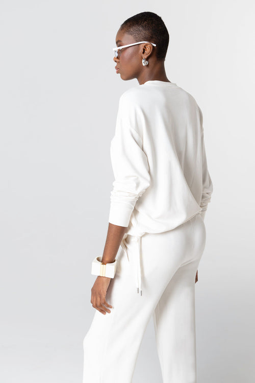 White round-neck sweatshirt with long sleeves in viscose / elastane - MAJESTIC FILATURES