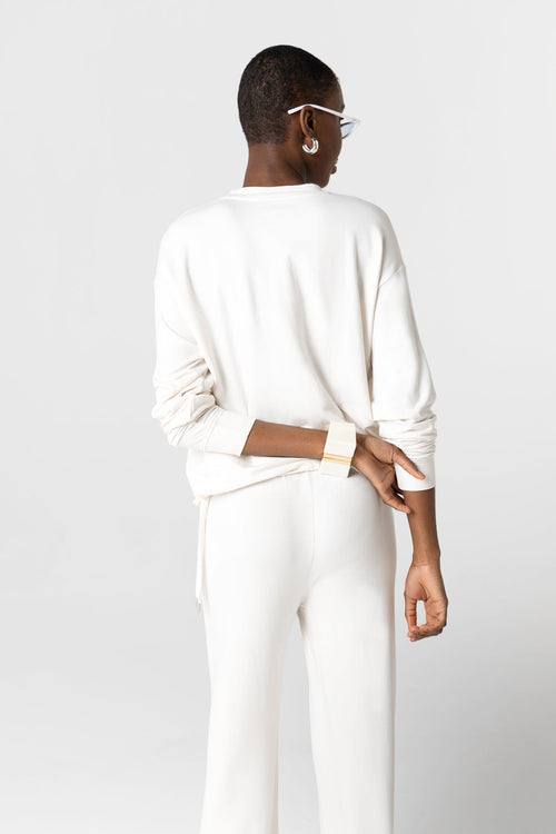 White round-neck sweatshirt with long sleeves in viscose / elastane - MAJESTIC FILATURES