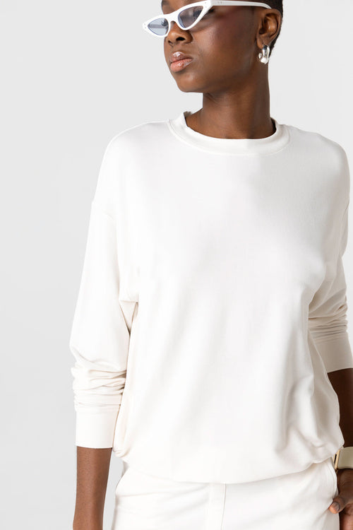 White round-neck sweatshirt with long sleeves in viscose / elastane - MAJESTIC FILATURES