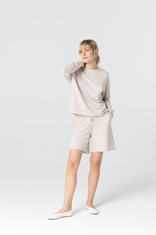 Sweat Beige Col Rond Manches Longues en Viscose / Elasthanne - MAJESTIC FILATURES