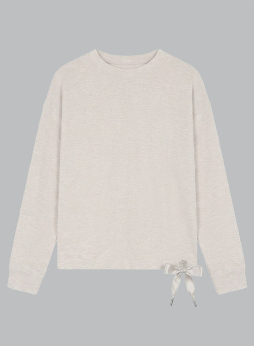Beige Round-Neck Long-Sleeve Sweatshirt in Viscose / Elastane - MAJESTIC FILATURES