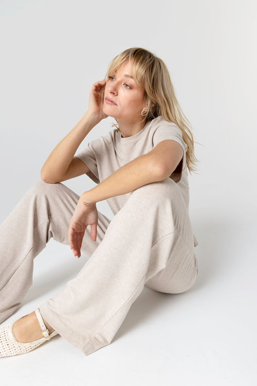 Sweat Beige Col Rond Manches Courtes en Viscose / Elasthanne - MAJESTIC FILATURES