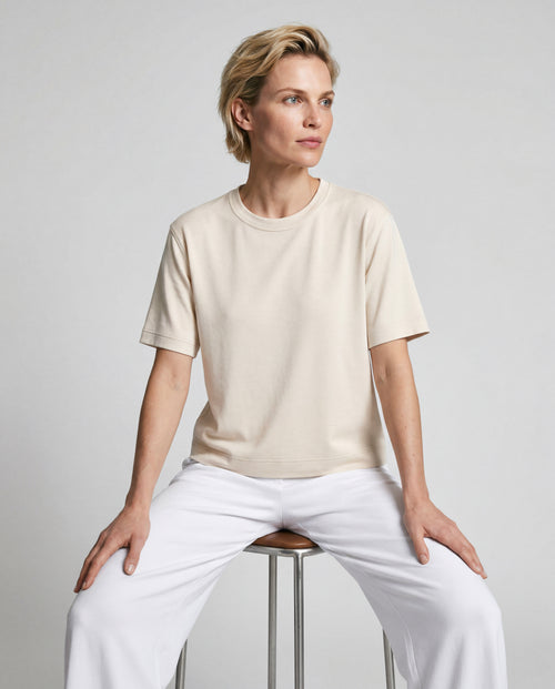 Sweat Blanc Col Rond Manches Courtes en Viscose / Elasthanne - MAJESTIC FILATURES
