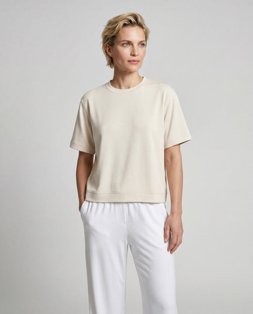 Sweat Blanc Col Rond Manches Courtes en Viscose / Elasthanne - MAJESTIC FILATURES