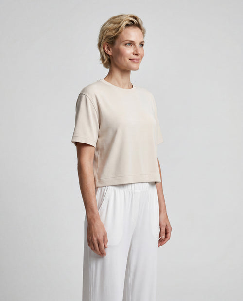 Sweat Blanc Col Rond Manches Courtes en Viscose / Elasthanne - MAJESTIC FILATURES