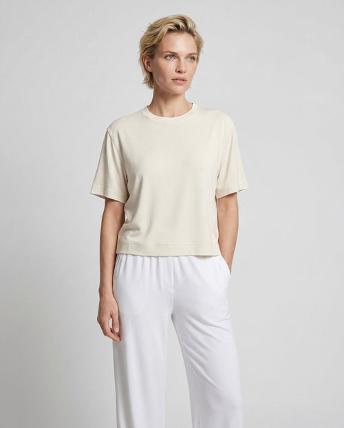 Sweat Blanc Col Rond Manches Courtes en Viscose / Elasthanne - MAJESTIC FILATURES