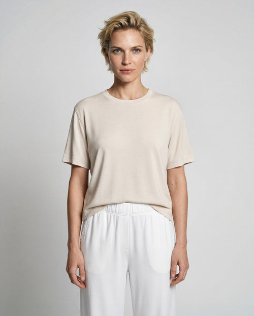 Sweat Blanc Col Rond Manches Courtes en Viscose / Elasthanne - MAJESTIC FILATURES