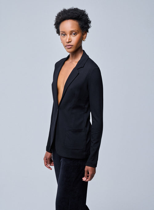 Veste Noire Diane 1 bouton en Viscose / Élasthanne - MAJESTIC FILATURES
