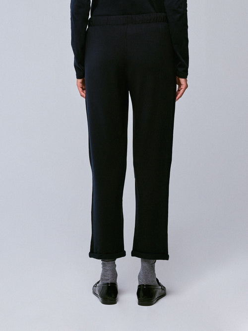 Navy Trousers with Viscose and Elastane Pockets - MAJESTIC FILATURES