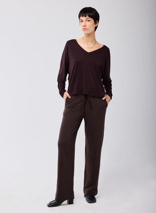 Pantalón Marrón en Viscosa / Elastano - MAJESTIC FILATURES