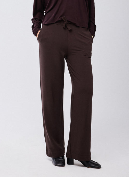 Pantalón Marrón en Viscosa / Elastano - MAJESTIC FILATURES