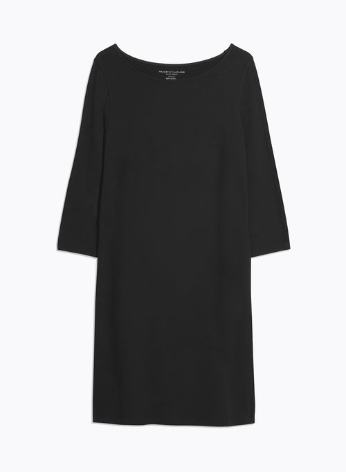 Robe Noir Col Bateau Manches 3/4 en Viscose et Élasthanne - MAJESTIC FILATURES